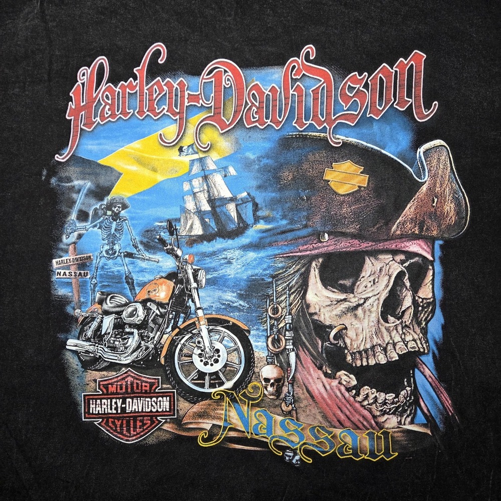 Harley-Davidson Nassau Bahamas Pirate Skull Motorcycle Graphic T-Shirt 2XL
